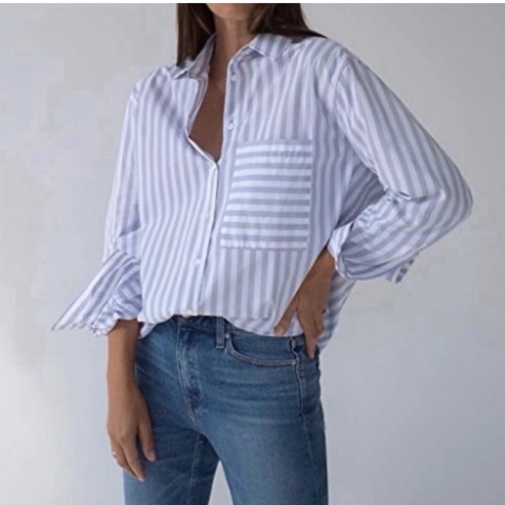 AYR Light Blue and White Striped Button Down Shirt